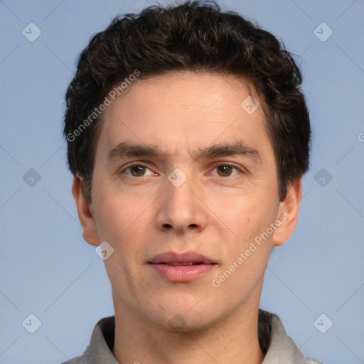 Neutral white adult male with short  brown hair and brown eyes