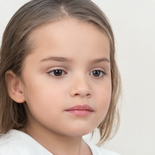 Neutral white child female with medium  brown hair and brown eyes