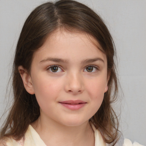 Neutral white child female with medium  brown hair and brown eyes