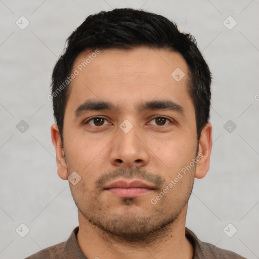 Neutral asian young-adult male with short  brown hair and brown eyes