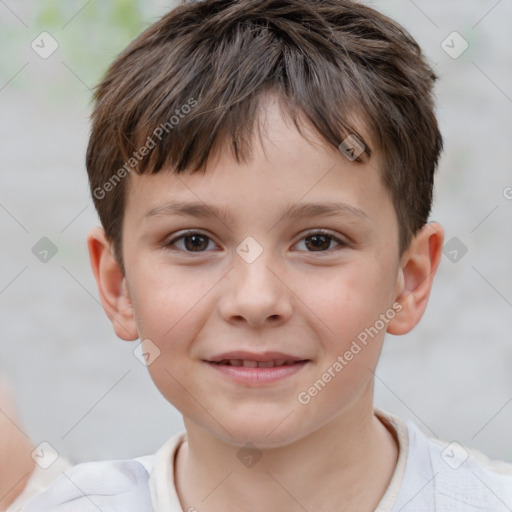 Joyful white child male with short  brown hair and brown eyes