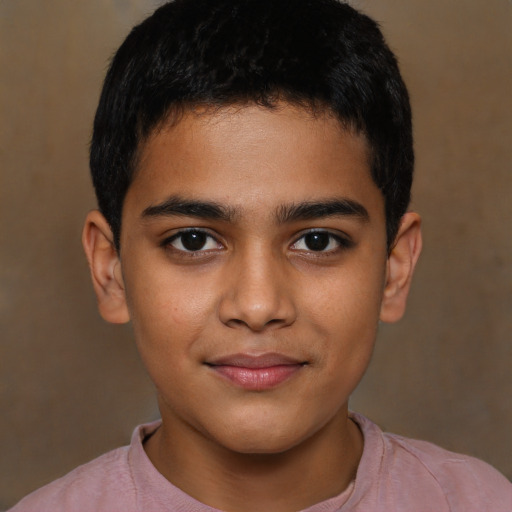 Joyful latino young-adult male with short  brown hair and brown eyes