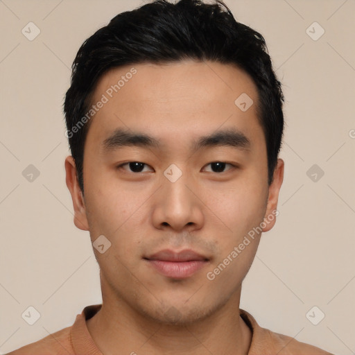 Neutral asian young-adult male with short  black hair and brown eyes