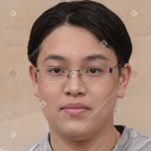 Neutral asian young-adult male with short  brown hair and brown eyes
