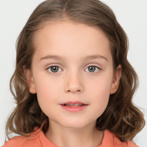 Neutral white child female with medium  brown hair and brown eyes