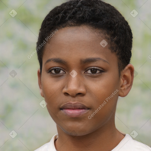 Neutral black young-adult female with short  brown hair and brown eyes