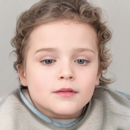 Neutral white child female with short  brown hair and blue eyes