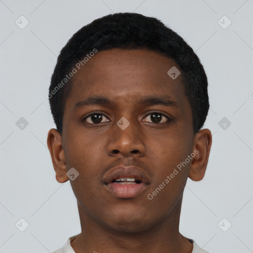 Neutral black young-adult male with short  brown hair and brown eyes