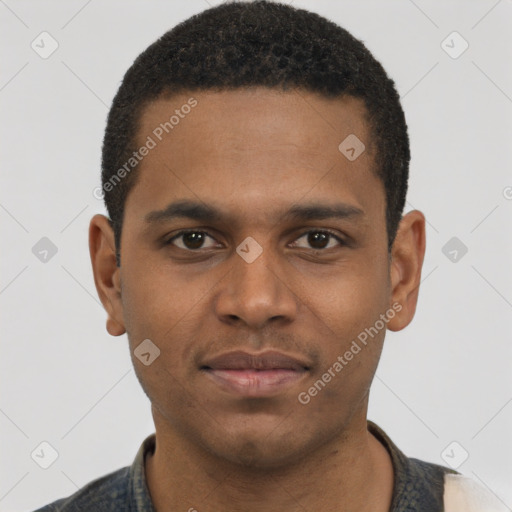 Neutral black young-adult male with short  brown hair and brown eyes