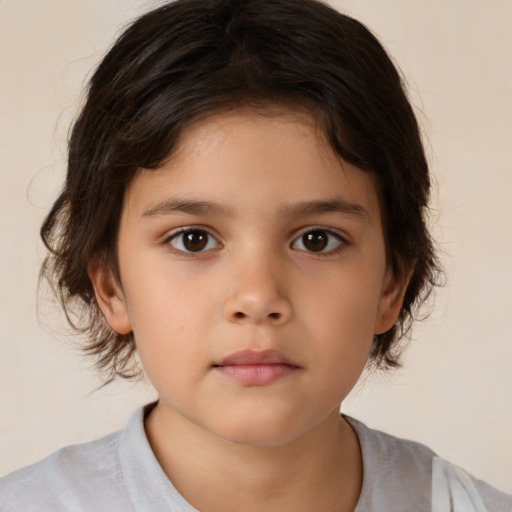 Neutral white child female with medium  brown hair and brown eyes