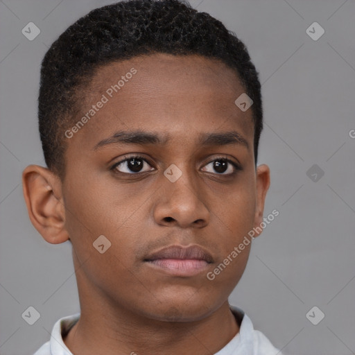 Neutral black young-adult male with short  brown hair and brown eyes