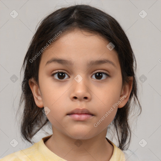 Neutral white child female with medium  brown hair and brown eyes