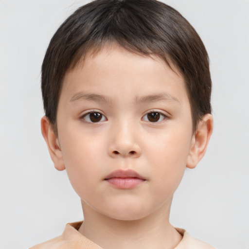 Neutral white child female with short  brown hair and brown eyes