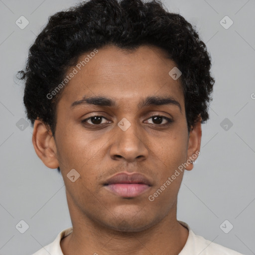 Neutral black young-adult male with short  brown hair and brown eyes