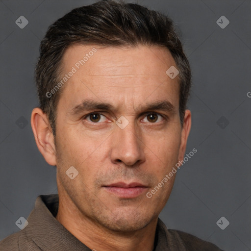 Neutral white adult male with short  brown hair and brown eyes