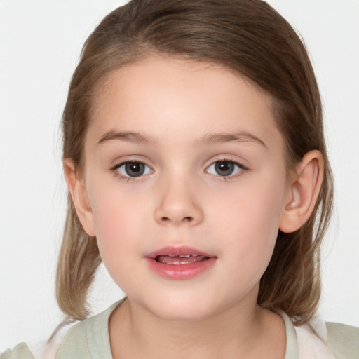 Neutral white child female with medium  brown hair and brown eyes