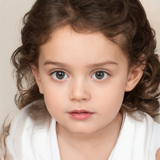 Neutral white child female with medium  brown hair and brown eyes