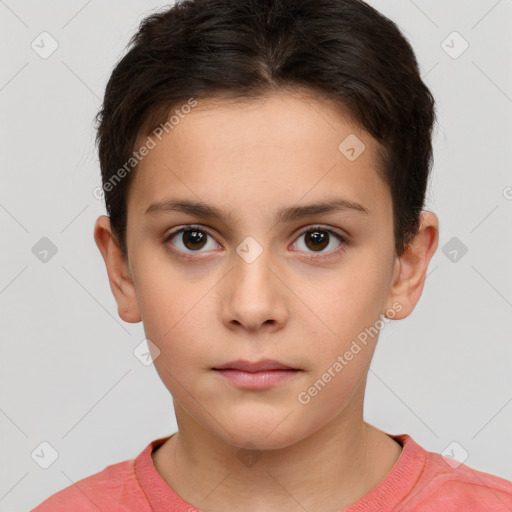 Neutral white child female with short  brown hair and brown eyes