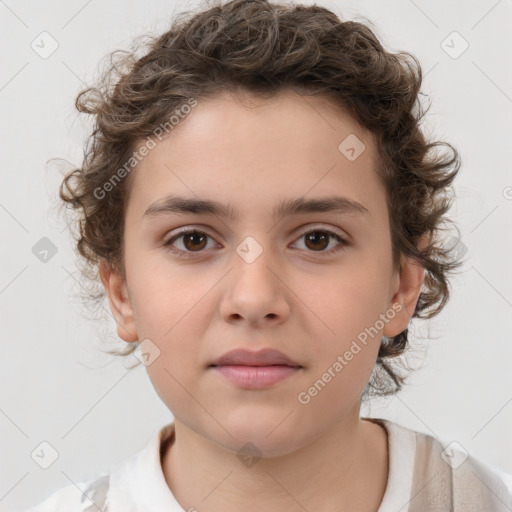 Neutral white child female with medium  brown hair and brown eyes