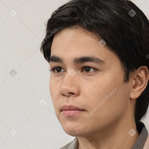 Neutral white young-adult male with short  black hair and brown eyes