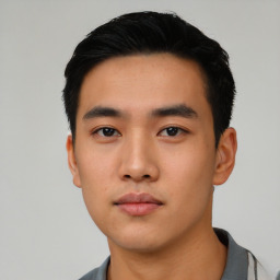 Neutral asian young-adult male with short  black hair and brown eyes