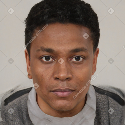 Neutral black young-adult male with short  brown hair and brown eyes