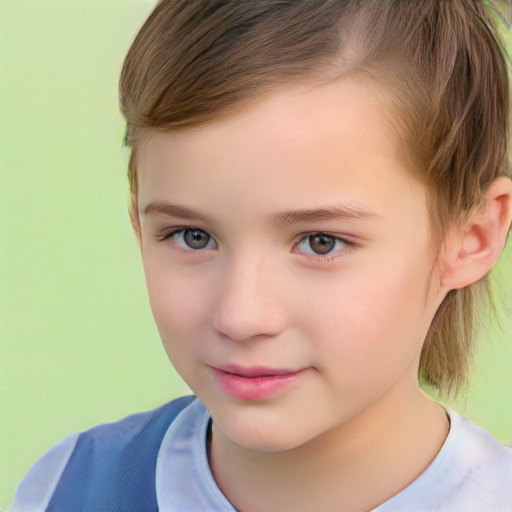 Neutral white child female with short  brown hair and brown eyes