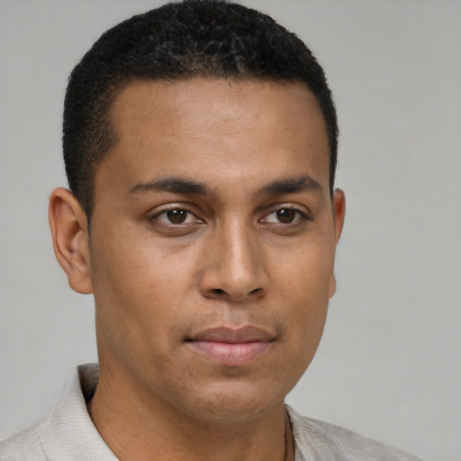 Neutral latino young-adult male with short  brown hair and brown eyes
