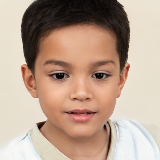 Joyful white child female with short  brown hair and brown eyes