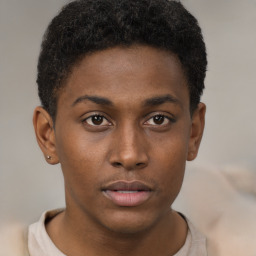 Neutral black young-adult male with short  brown hair and brown eyes