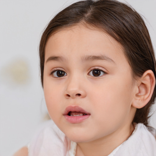 Neutral white child female with medium  brown hair and brown eyes