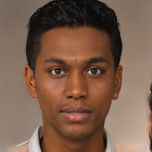 Neutral black young-adult male with short  brown hair and brown eyes