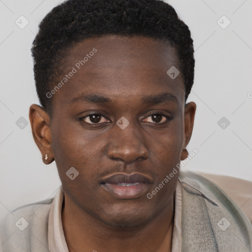 Neutral black young-adult male with short  brown hair and brown eyes