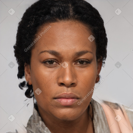 Neutral black young-adult female with short  brown hair and brown eyes