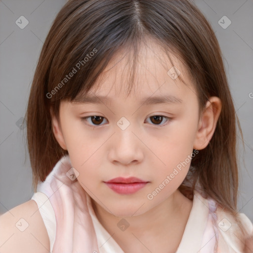 Neutral white child female with medium  brown hair and brown eyes