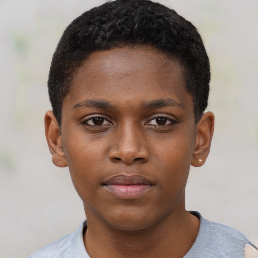 Neutral black young-adult male with short  brown hair and brown eyes