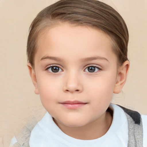 Neutral white child female with short  brown hair and brown eyes