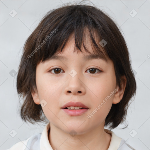 Neutral white child female with medium  brown hair and brown eyes