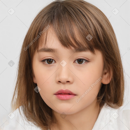 Neutral white child female with medium  brown hair and brown eyes