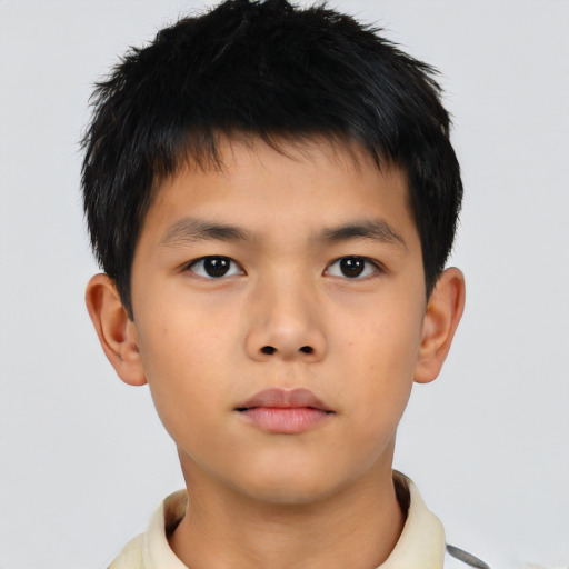 Neutral asian child male with short  brown hair and brown eyes