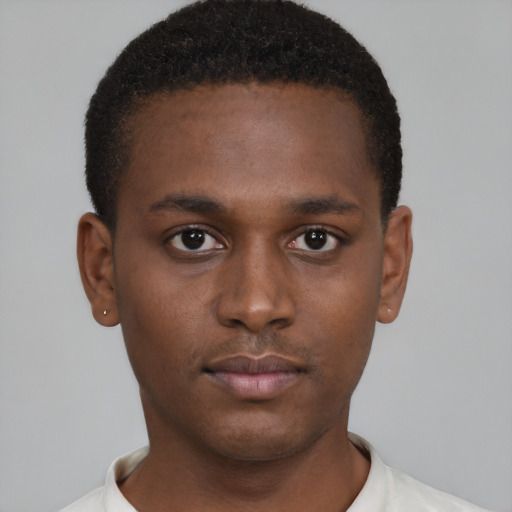 Neutral black young-adult male with short  brown hair and brown eyes