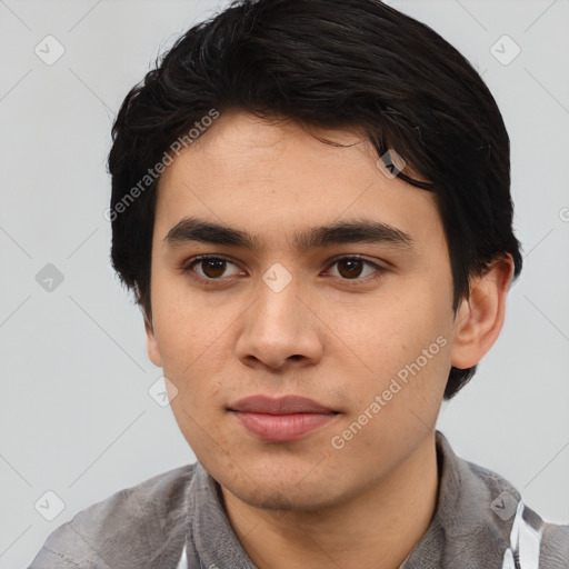 Neutral asian young-adult male with short  black hair and brown eyes