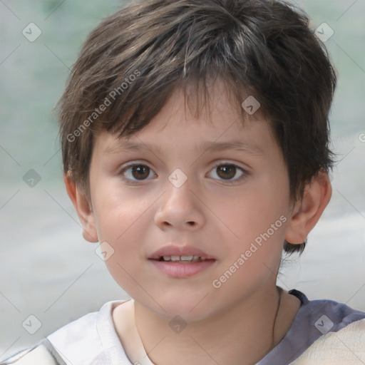 Joyful white child male with short  brown hair and brown eyes