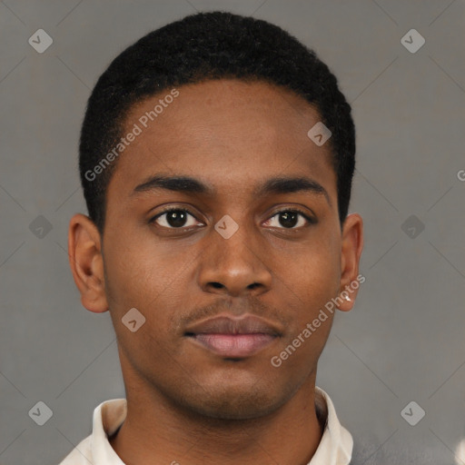 Neutral black young-adult male with short  brown hair and brown eyes