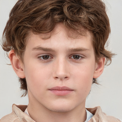 Neutral white child male with medium  brown hair and grey eyes