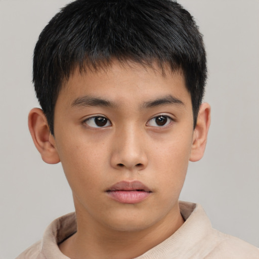 Neutral asian young-adult male with short  brown hair and brown eyes