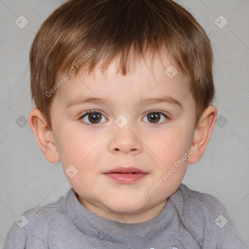 Joyful white child male with short  brown hair and brown eyes