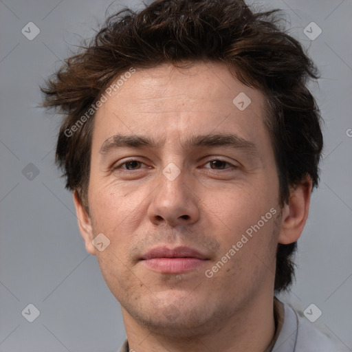 Neutral white adult male with short  brown hair and brown eyes