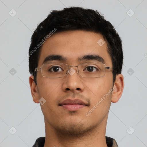 Neutral asian young-adult male with short  black hair and brown eyes