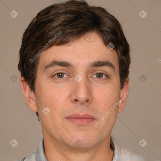 Neutral white adult male with short  brown hair and brown eyes